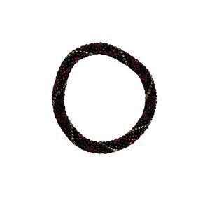 Sashka Bracelet Handmade Bohemian Chic Crochet Beaded Roll-On Red Black Gold 3"